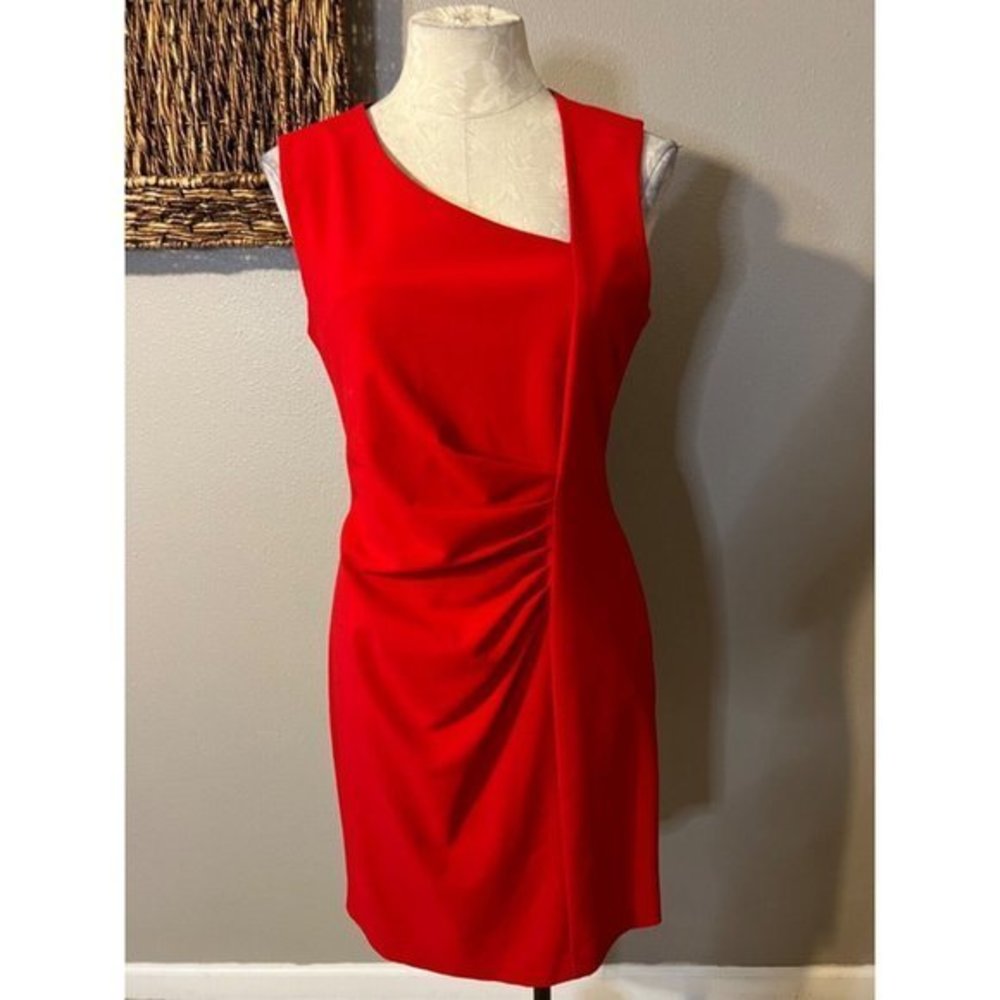 Calvin Klein Dress Red 10 Stretch Sheath Career Church Holiday Party